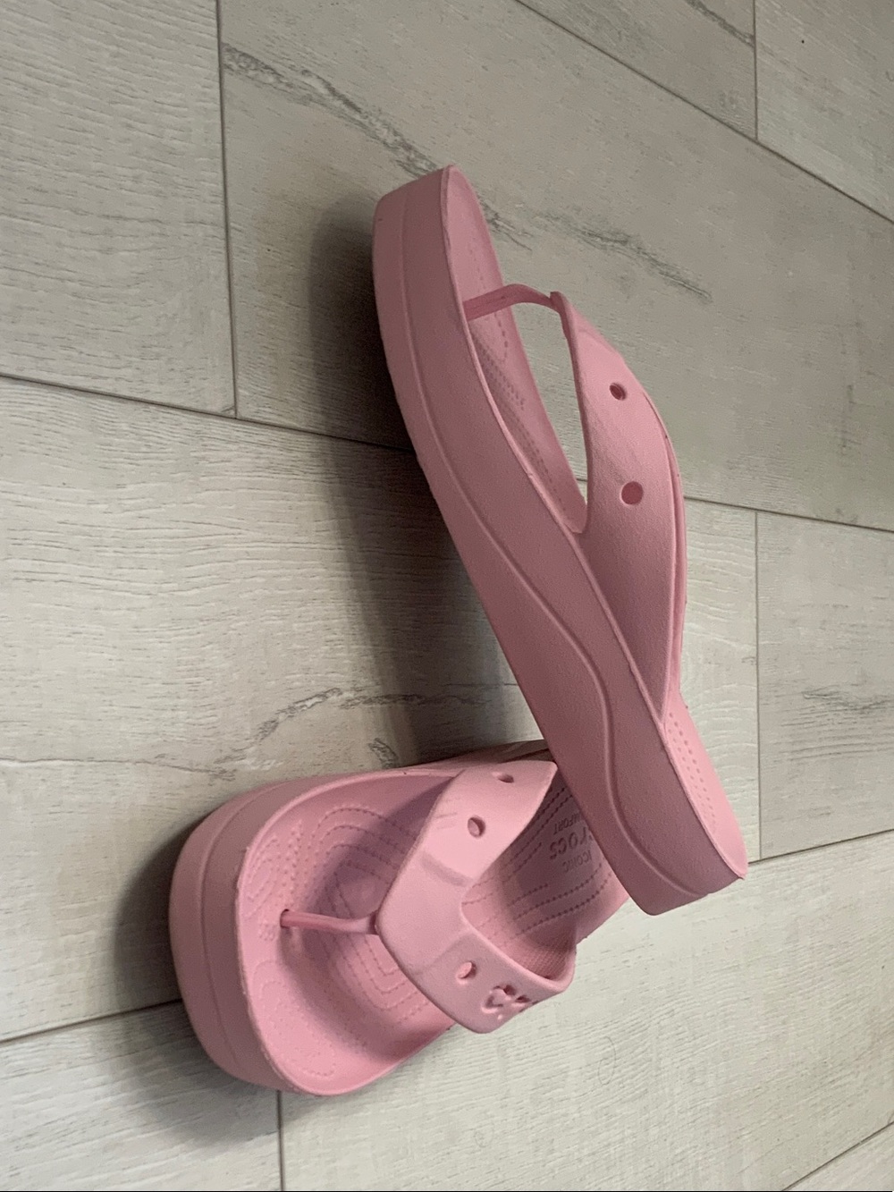 CROCS Pink Platform Flip Flops